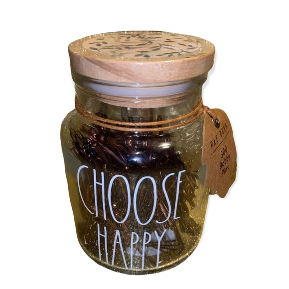 🚩SOLD🚩Rae Dunn CHOOSE HAPPY glass canister with Bobby pins - NEW - Picture 5 of 5